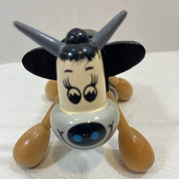 Black & White Wooden 4 Leg Toy Cow Figurine Massager 3.75"x5" Collectible - Picture 7 of 11